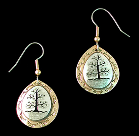earrings tree of life silver brass